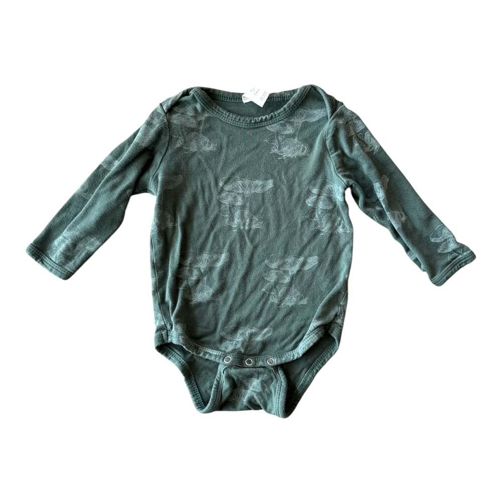 Kate Quinn 3-6M Forest Green Mushroom Print Long Sleeve Modal Bodysuit